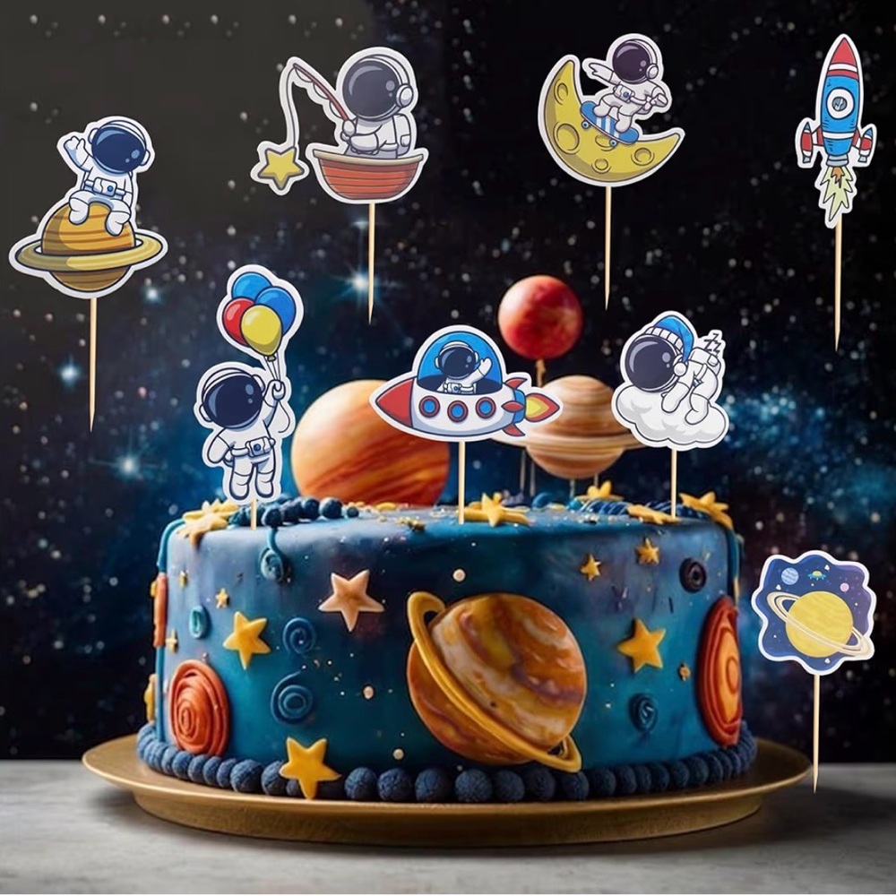 24~Space Astronaut Cupcake Toppers Rocket Planet Trip to the Moon Decorations - Picture 6 of 7